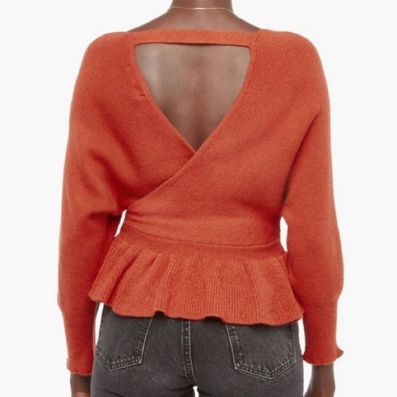 NWT Idem Ditto Rust Batwing Peplum Sweater Ribbed Open Back Top Size Small - Picture 2 of 11
